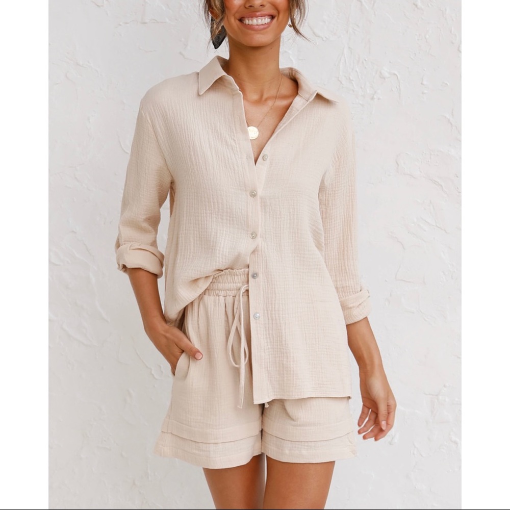 ‼️SOLD‼️ Beige Two Piece Lounge Wear